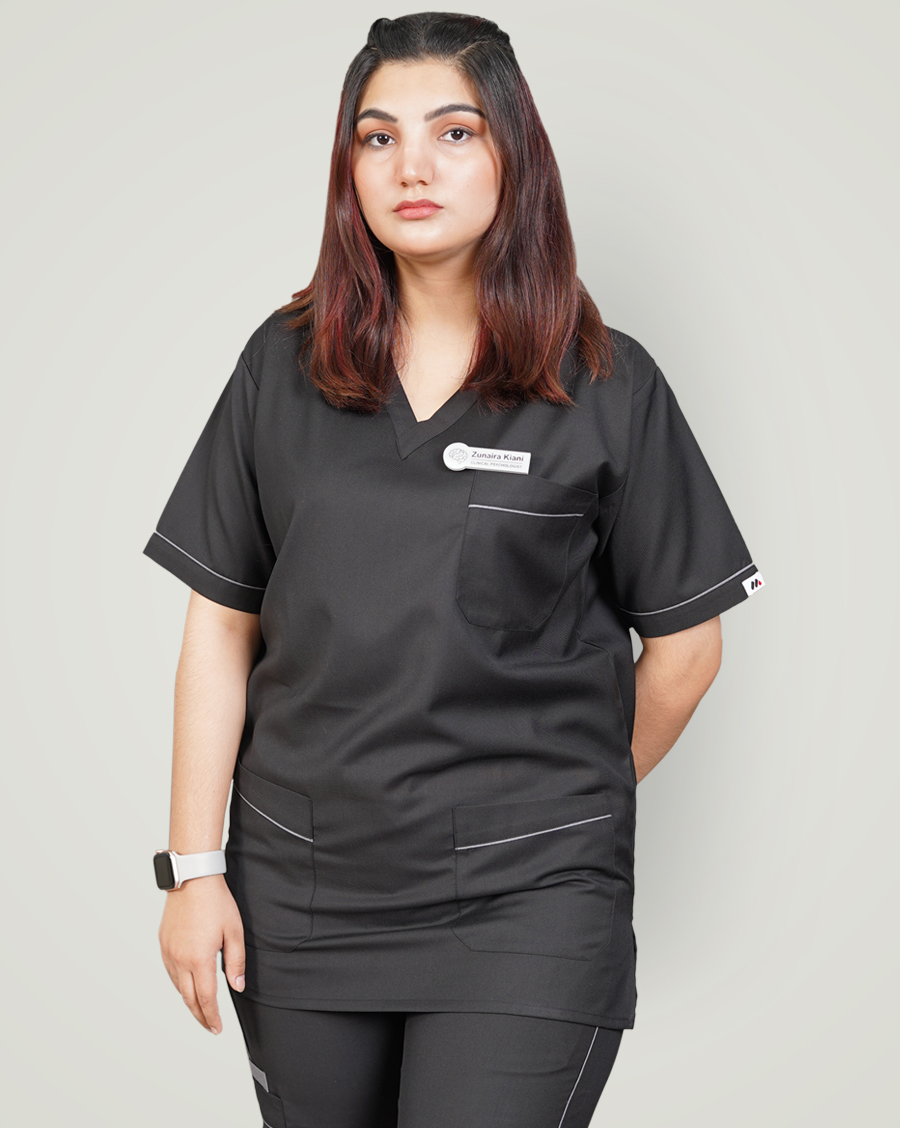 female doctor with new design of black scrub